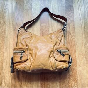 Michael Kors purse leather caramel shoulder bag super funky festival hip